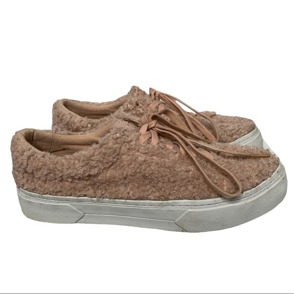 Zara Pink Faux Sherpa Lace Up Platform Fashion Sneakers - Picture 3 of 16